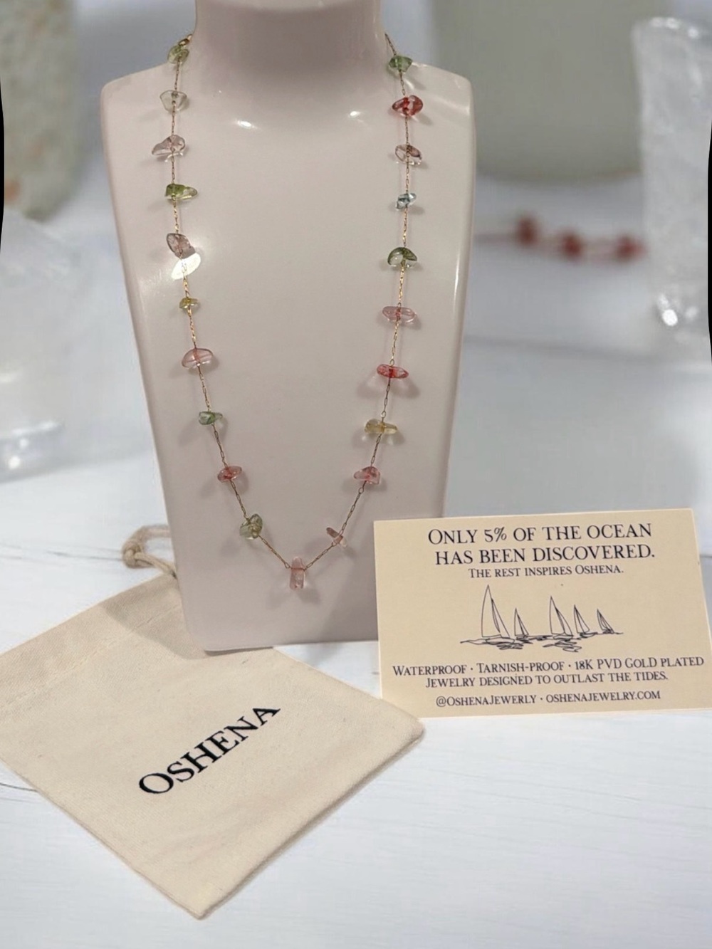 Multicolor Tourmaline Bead Station Necklace - Gold Plated